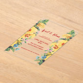 ヴィンテージ春サマーイエローフローラ結婚ズ アクリル招待状 (レイダウン)