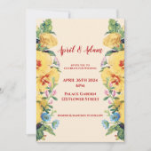 ヴィンテージ春サマーイエローフローラ結婚ズ 招待状 (正面)