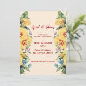ヴィンテージ春サマーイエローフローラ結婚ズ 招待状 (スタンド正面)