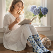 ヴィンテージ春スタイルブルーフローラルパターン ソックス