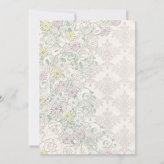 ヴィンテージ春ダマスクと花の結婚式の招待 招待状 (裏面)