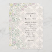 ヴィンテージ春ダマスクと花の結婚式の招待 招待状 (正面/裏面)