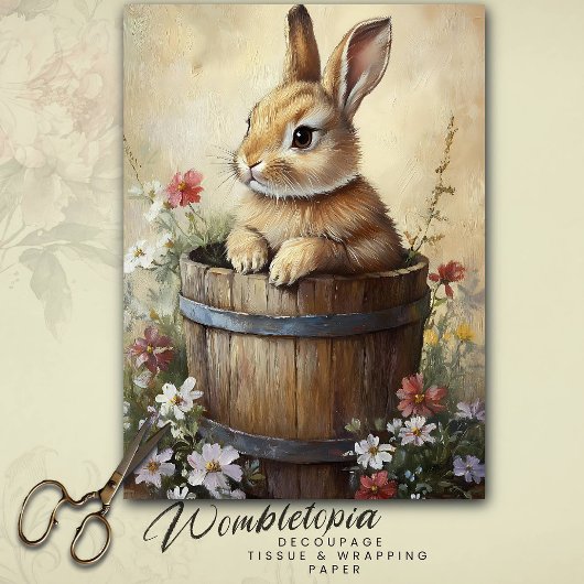 ヴィンテージ春バニー木樽ワイルドフラワー 薄葉紙