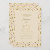 ヴィンテージ春ピンクグリーンフローラブライダルシャワー 招待状 (正面/裏面)