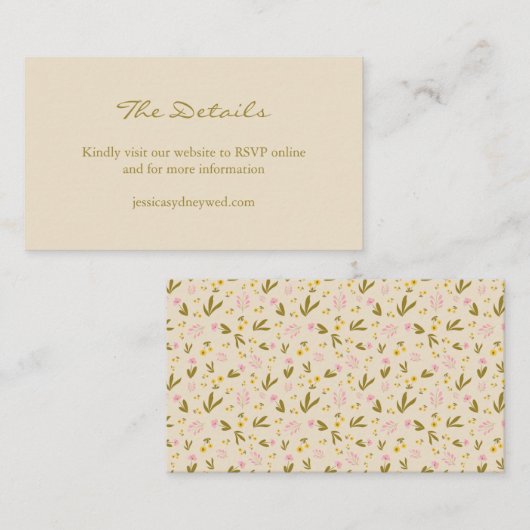 ヴィンテージ春ピンクグリーンフローラ結婚ズWebサイト エンクロージャーカード (正面/裏面)