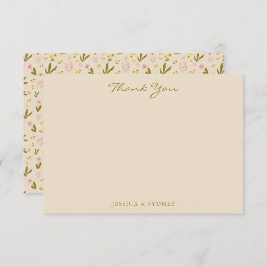 ヴィンテージ春ピンクグリーン結婚フローラカスタムズ サンキューカード (正面/裏面)