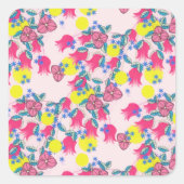 ヴィンテージ春ピンクチューリップフラワーブロッサム スクエアシール (正面)