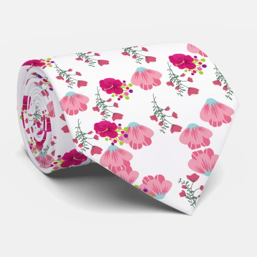 ヴィンテージ春ピンクフローラプリントパターン ネクタイ (ロール)