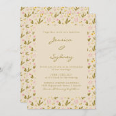 ヴィンテージ春ピンク緑の花のフローラ結婚ズ 招待状 (正面/裏面)