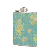 ヴィンテージ春フローラティール（緑がかった色）パターン フラスク (左)