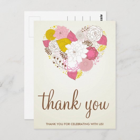 ヴィンテージ春フローラハートサンキューポストカード ポストカード (正面/裏面)