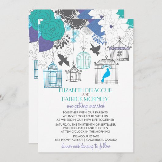 ヴィンテージ春フローラ結婚式招待状 招待状 (正面/裏面)