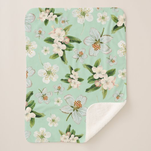 ヴィンテージ春フローラ花模様 シェルパブランケット (正面)