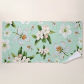 ヴィンテージ春フローラ花模様 ビーチタオル (正面)