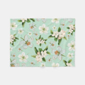 ヴィンテージ春フローラ花模様 フリースブランケット (正面(横))