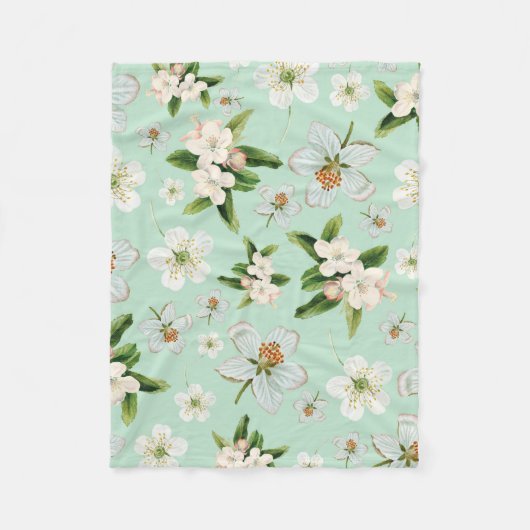 ヴィンテージ春フローラ花模様 フリースブランケット (正面)