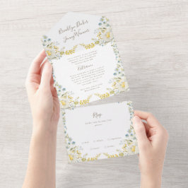 ヴィンテージ春ボホワイルドフラワーパンパ結婚ス オールインワン招待状