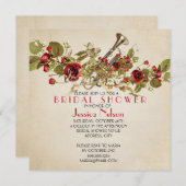 ヴィンテージ春レッドローゼズミュージックブライダルシャワー 招待状 (正面/裏面)