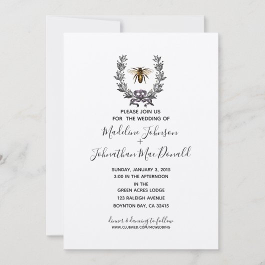 ヴィンテージ春庭園の結婚式プラムイエロー 招待状 (正面)