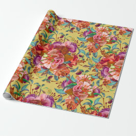 ヴィンテージ春水彩明るい赤紫色開花 ラッピングペーパー