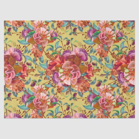 ヴィンテージ春水彩明るい赤紫色開花 薄葉紙 (正面)