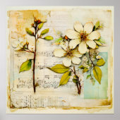 ヴィンテージ春白色フローラ退色紙 ポスター (正面)