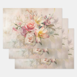 ヴィンテージ春花模様母の日 ラッピングペーパーシート