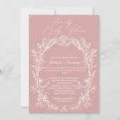 ヴィンテージ時代を超越したフローラピンクドライブバイベビーシャワー 招待状 (正面)