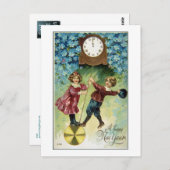 ヴィンテージ時計が真夜中に回る ポストカード (正面/裏面)