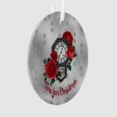 ヴィンテージ時計とバラ時間クリスマス・セラミ オーナメント (正面)