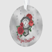 ヴィンテージ時計とバラ時間クリスマス・セラミ オーナメント (正面)