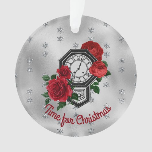 ヴィンテージ時計とバラ時間クリスマス・セラミ オーナメント (正面)