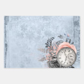 ヴィンテージ時計と青フローラ ラッピングペーパーシート (正面2)