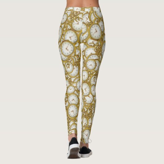 ヴィンテージ時計のモチーフ模様 レギンス (裏面)