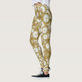 ヴィンテージ時計のモチーフ模様 レギンス (左)