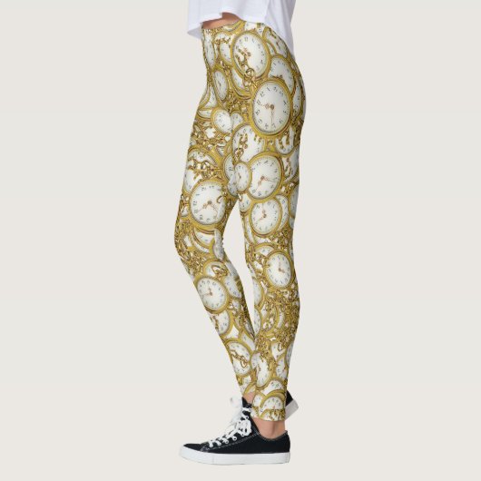 ヴィンテージ時計のモチーフ模様 レギンス (左)