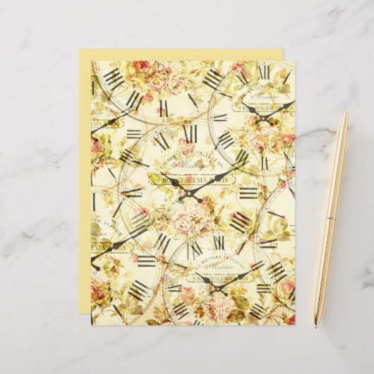 ヴィンテージ時計丁合スクラップブック紙 (正面/裏面インサイチュ)