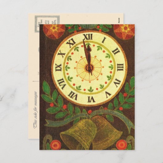 ヴィンテージ時計、カウントダウンからクリスマス シーズンポストカード (正面/裏面)
