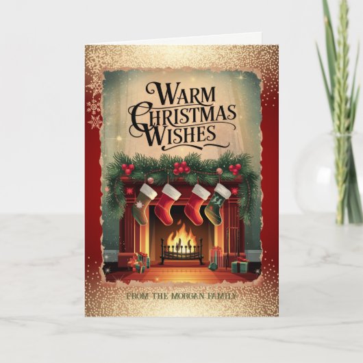 ヴィンテージ暖炉の雪の結晶 赤 シーズンカード (正面)