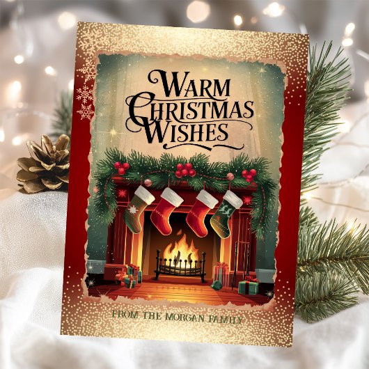 ヴィンテージ暖炉の雪片レッド シーズンカード