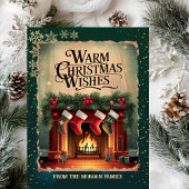 ヴィンテージ暖炉スノーフレークスグリーン シーズンカード