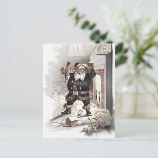 ヴィンテージ暖炉ca1875の前のコミカルなサンタ ポストカード (スタンド正面)