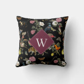 ヴィンテージ暗色植物動物林モノグラム クッション (裏面)