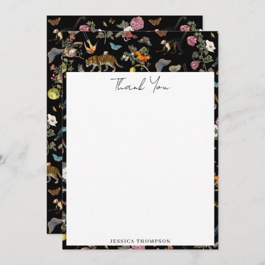 ヴィンテージ暗色植物野生動物 サンキューカード (正面/裏面)
