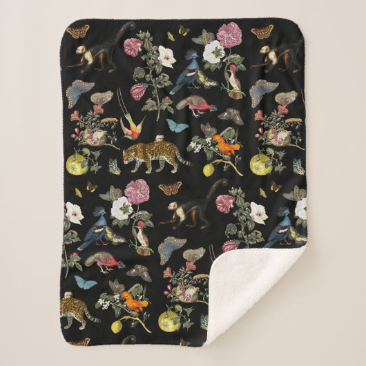 ヴィンテージ暗色植物野生動物 シェルパブランケット (正面)
