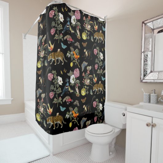 ヴィンテージ暗色植物野生動物 シャワーカーテン (インサイチュ)