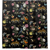 ヴィンテージ暗色植物野生動物 シャワーカーテン (正面)