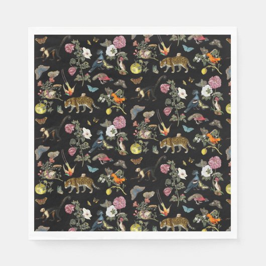 ヴィンテージ暗色植物野生動物 スタンダードランチョンナプキン (正面)