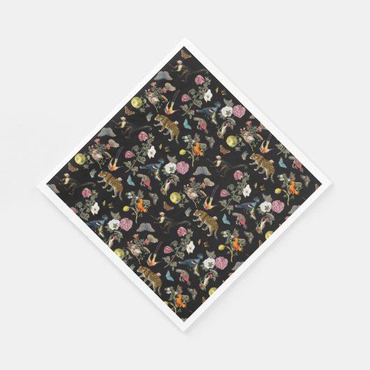 ヴィンテージ暗色植物野生動物 スタンダードランチョンナプキン (角)