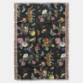 ヴィンテージ暗色植物野生動物 スローブランケット (正面縦)